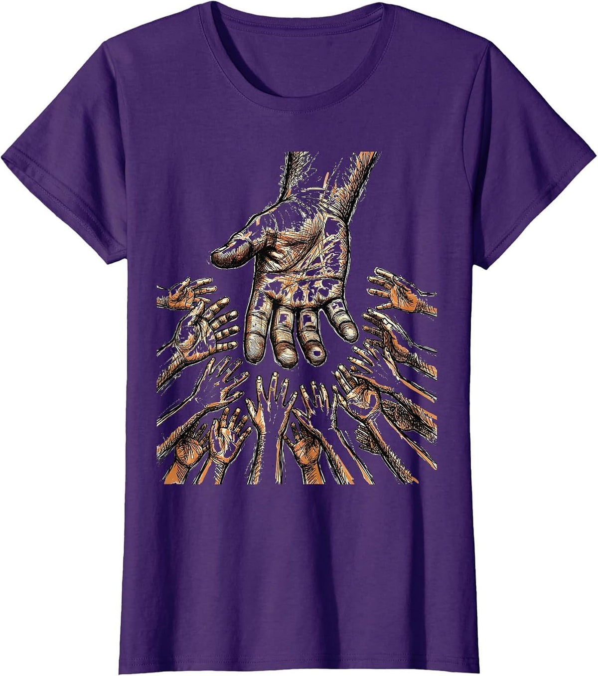 Women's Paraprofessional Guiding Hands Graphic Design T-Shirt - Purple