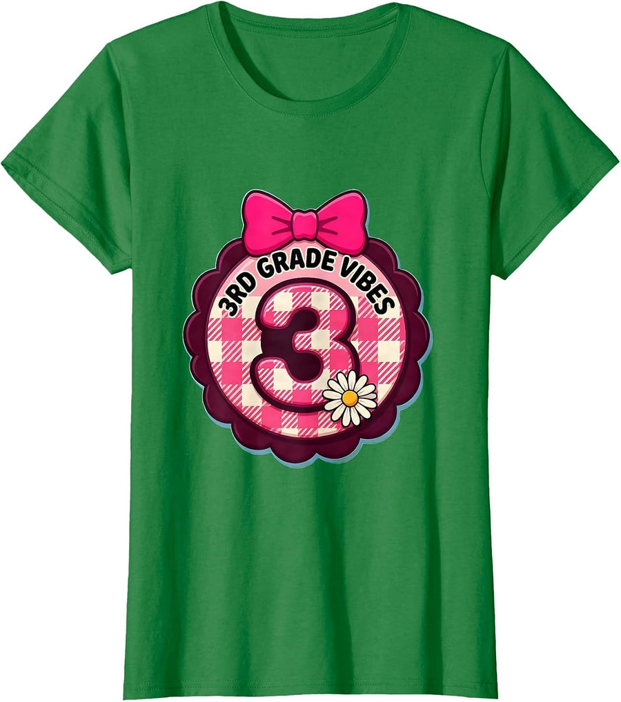 Women's 3rd Grade Vibes Cute Bow Back To School Third Grade T-Shirt - Kelly Green