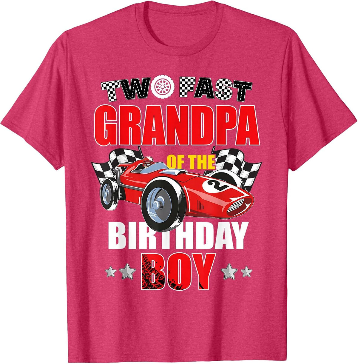 Grandpa of The Two Fast 2nd Birthday Boy Racing Car Family T-Shirt, Men, Red Heather, Medium - As Pictured