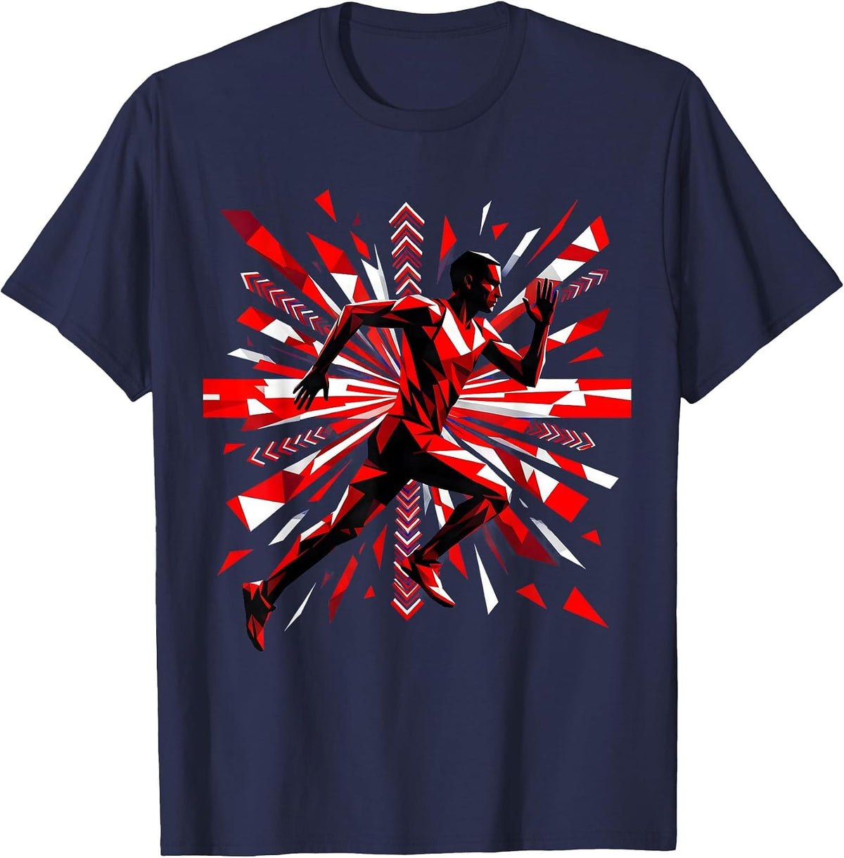 Men's Runner Bursting Through Finish Line Graphic Tee T-Shirt - Navy Blue