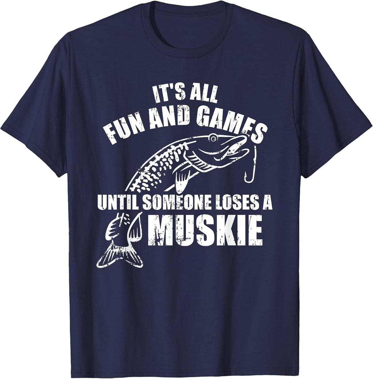 Pike Fishing Muskie T-Shirt - Navy Blue