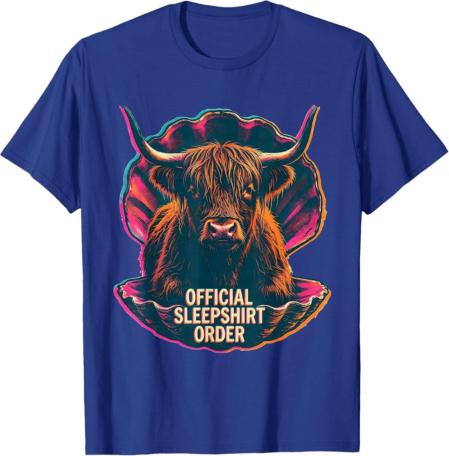 Official Sleepshirt Order Highland Cow Cozy Farm Animal T-Shirt - Royal Blue