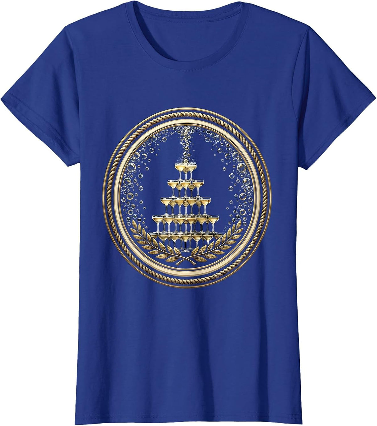 Women's Champagne Tower Celebration Bubbles Graphic T-Shirt - Royal Blue