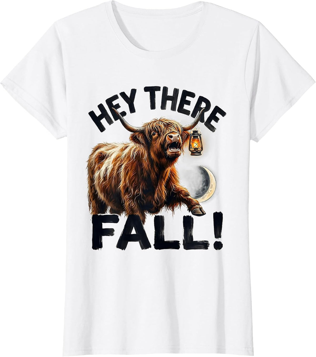 Hey There, Fall! Whimsical Highland Cow Fall Halloween Humor T-Shirt - White