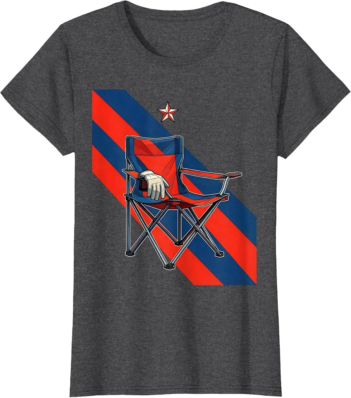 Women's Geometric Folding Chair Patriotic Labor Day Tribute T-Shirt - Dark Heather Grey