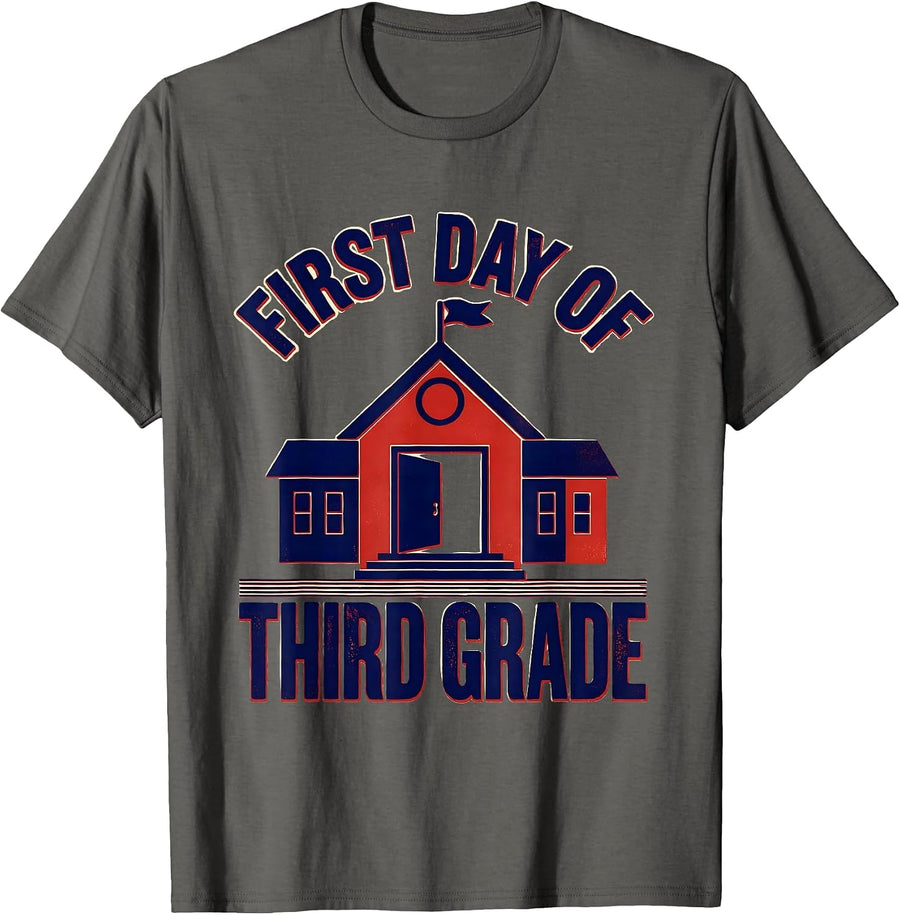 First Day Of Third Grade Retro Groovy Teacher & Student Back T-Shirt - Asphalt Grey