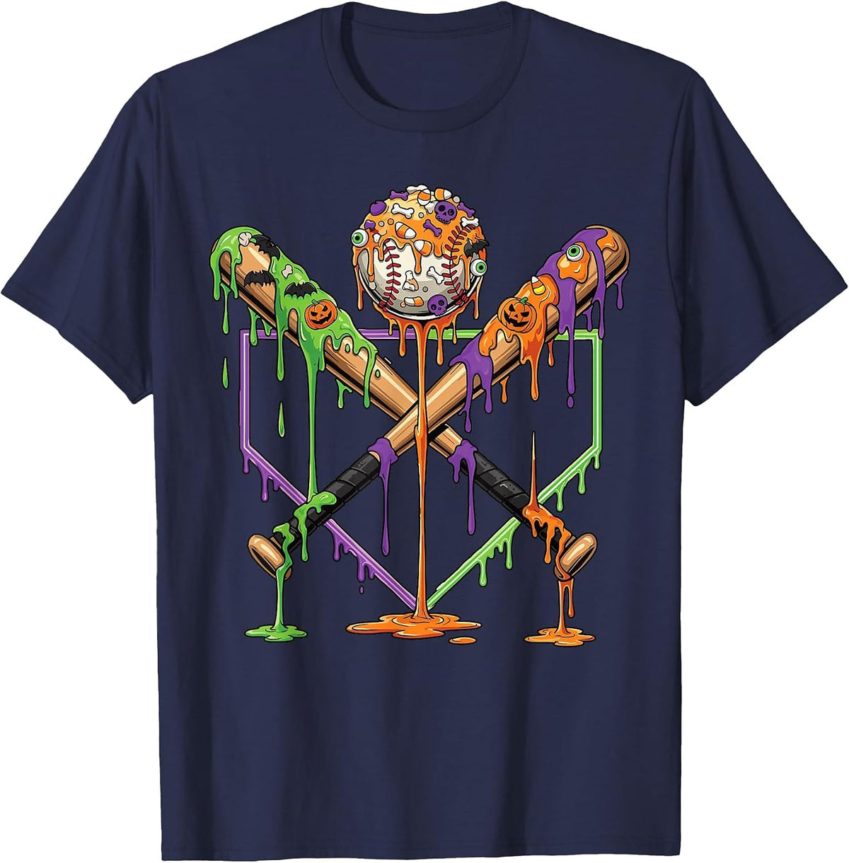 Baseball Drip for Boys Ice Cream Drip Halloween Youth Boys T-Shirt - Navy Blue