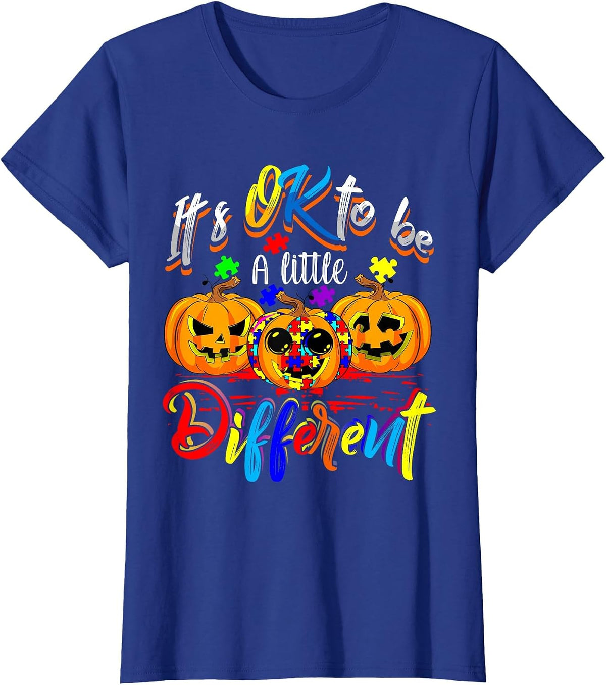 Halloween Autism Pumpkin It's OK to Be a Little Different T-Shirt - Royal Blue