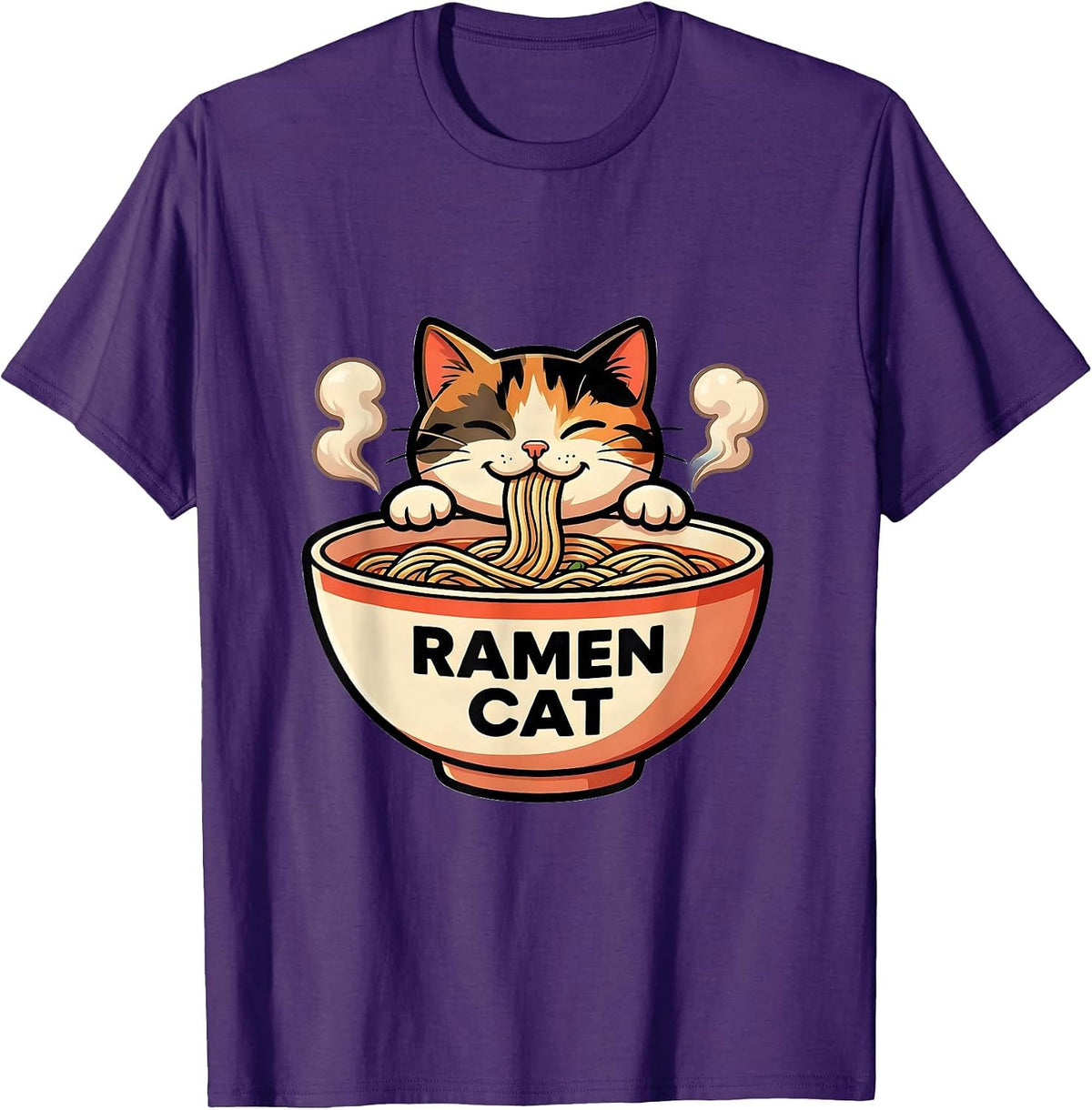 Ramen Cat Cute Kawaii Anime Animal Japanese Food Humor T-Shirt - Purple