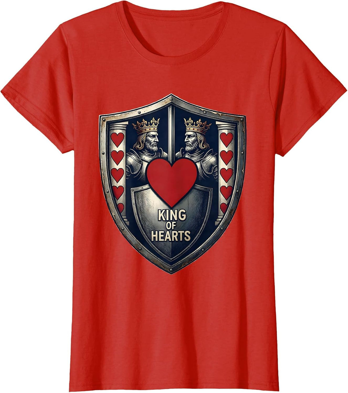 Women's King of Hearts Emblem Poker Player Casino Night Costume T-Shirt - Red