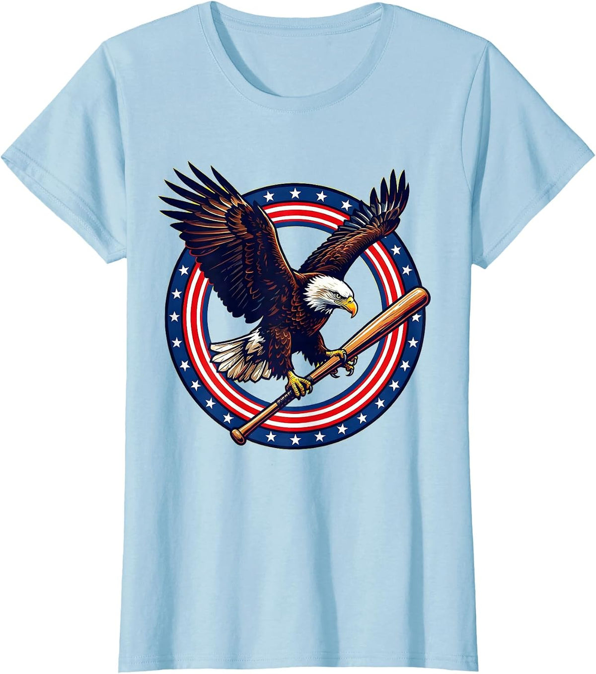 Women's Bald Eagle Perched on Baseball Bat Graphic T-Shirt - Baby Blue