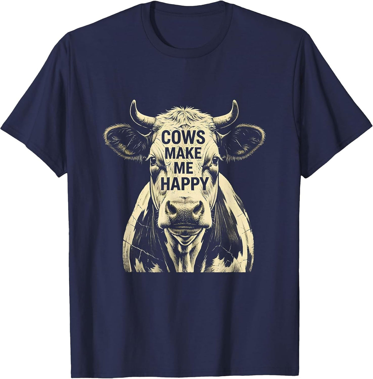 Cows Make Me Happy Funny Cow Lover Design T-Shirt - Navy Blue