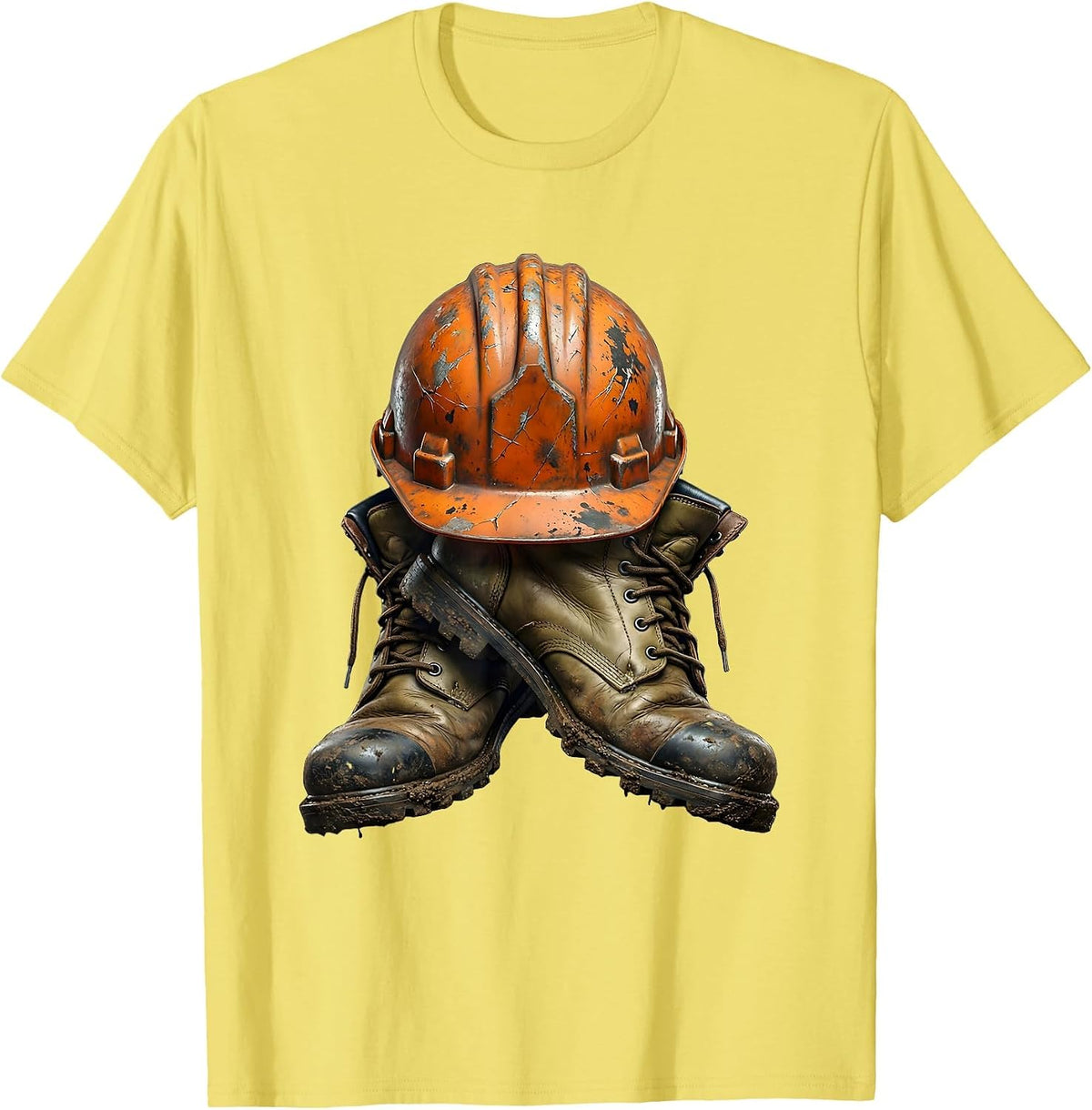 Men's Hard Hat and Work Boots Crossed Tools Graphic T-Shirt - Lemon Yellow