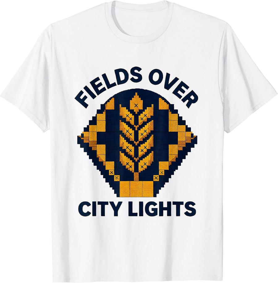 Men's Fields Over City Lights Country Life Design T-Shirt - White