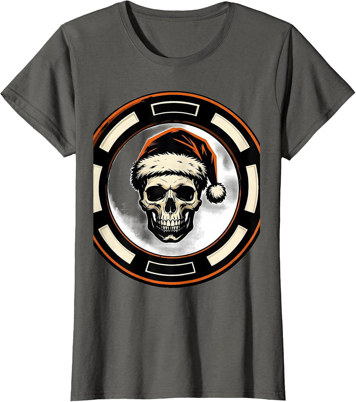 Women's Heavy Shield Seal Gothic Skull Santa Hat Punk Rock Christmas T-Shirt - Asphalt Grey