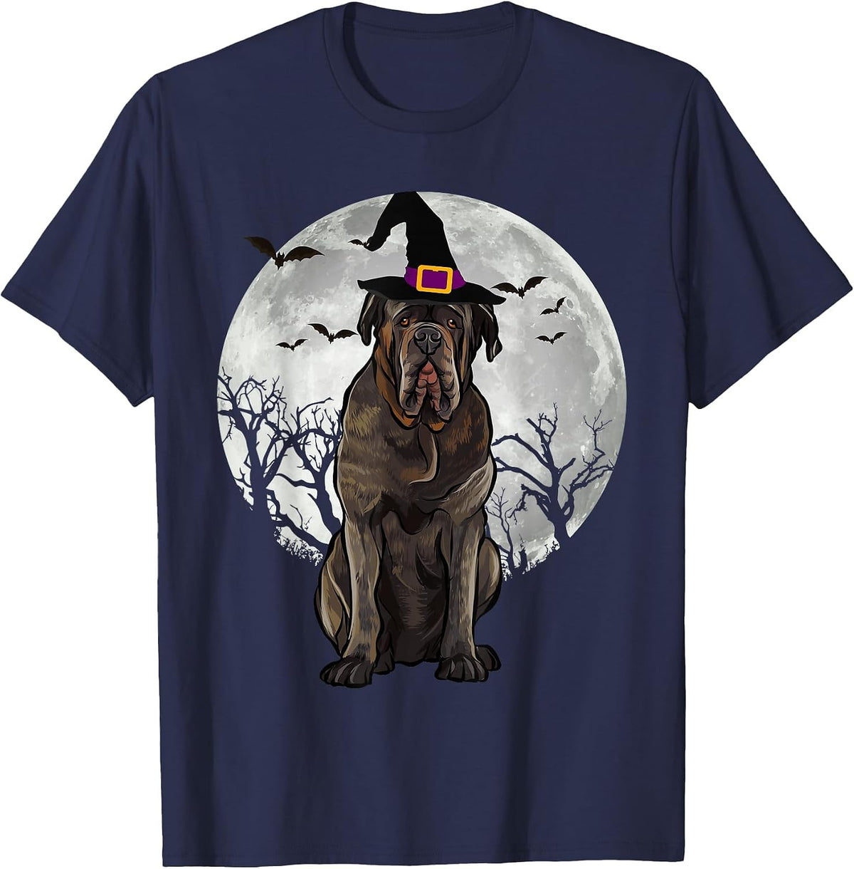 Scary Neapolitan Mastiff Dog Witch Hat Halloween T-Shirt - Navy Blue
