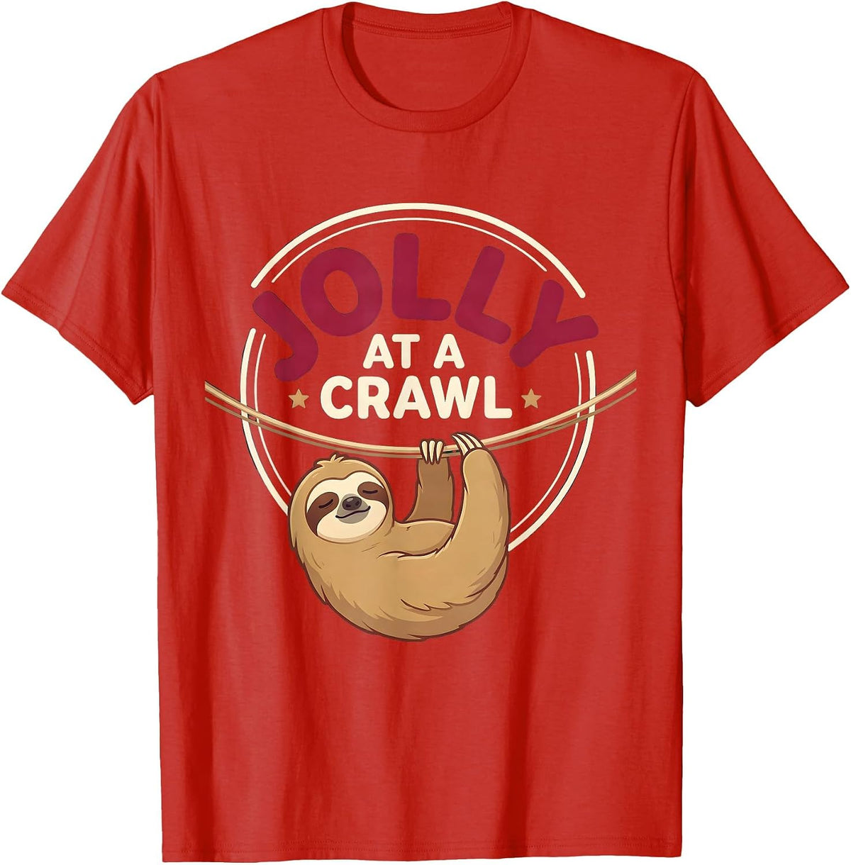 Jolly At A Crawl Funny Sloth Lover Christmas Humor T-Shirt - Red