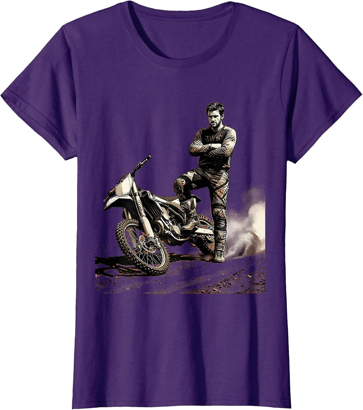 Women's Dirt Bike Rider Crash Pose Funny Motocross Gear T-Shirt - Purple