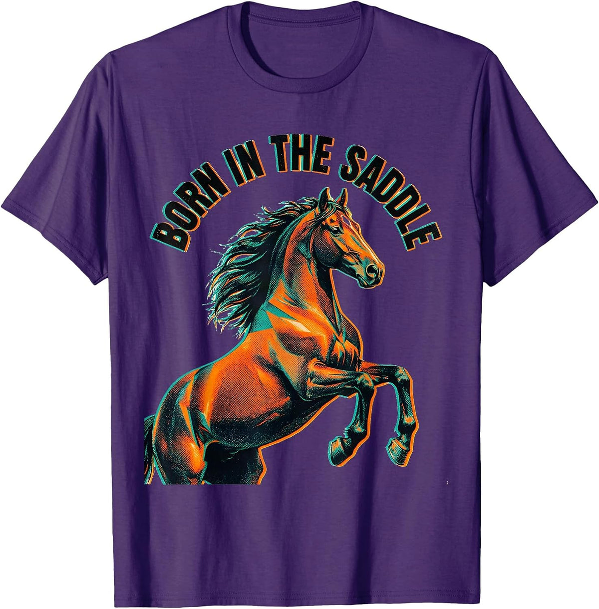 Men's Born in the Saddle Horse Riding Design T-Shirt - Purple