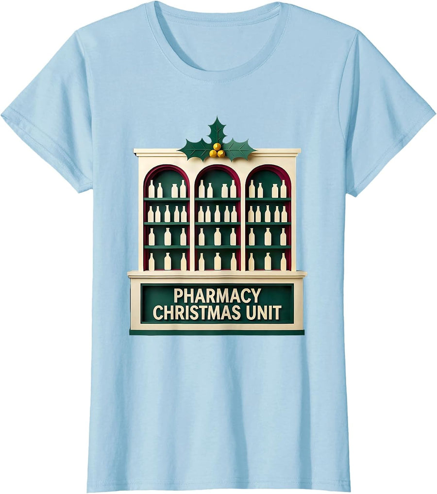 Women's Pharmacy Christmas Unit Funny Pharmacy Tech Squad Holiday T-Shirt - Baby Blue