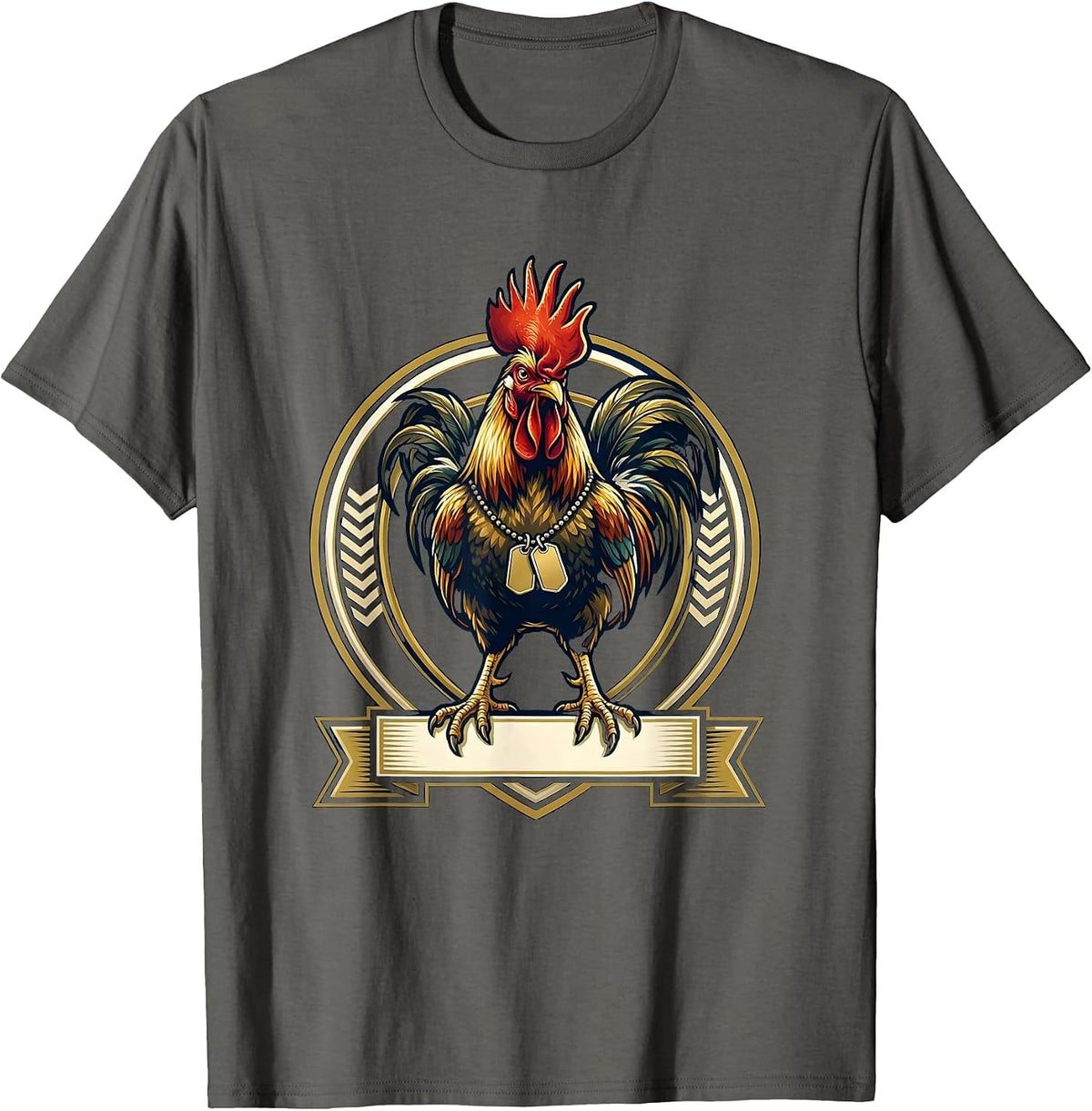 Men's Rooster With Army Dog Tags Graphic Design T-Shirt - Asphalt Grey