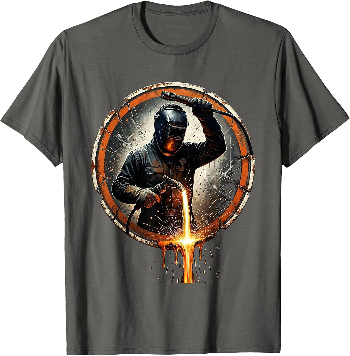 Men's Molten Steel Dripping Torch Welder Graphic T-Shirt - Asphalt Grey