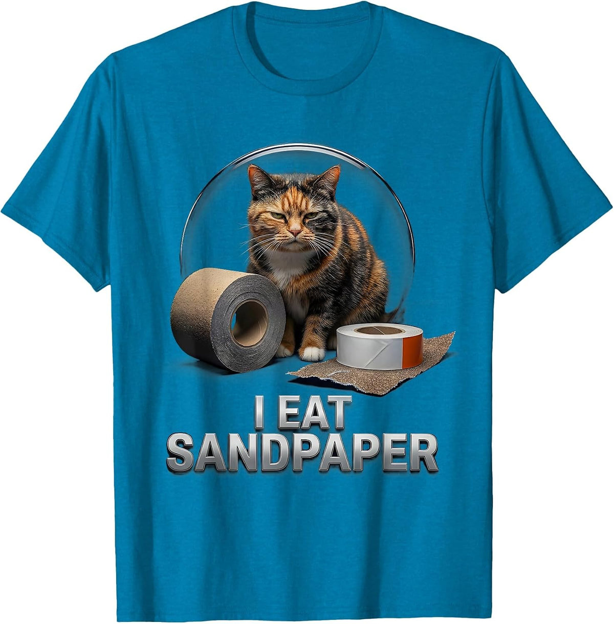 I Eat Sandpaper Funny Cat Meme Bootleg Graphic Gen-Z T-Shirt - Sapphire Blue
