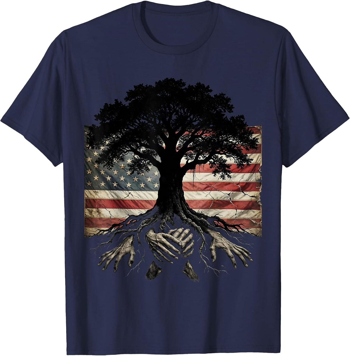God Family Country Strong Oak Tree Roots Design T-Shirt - Navy Blue