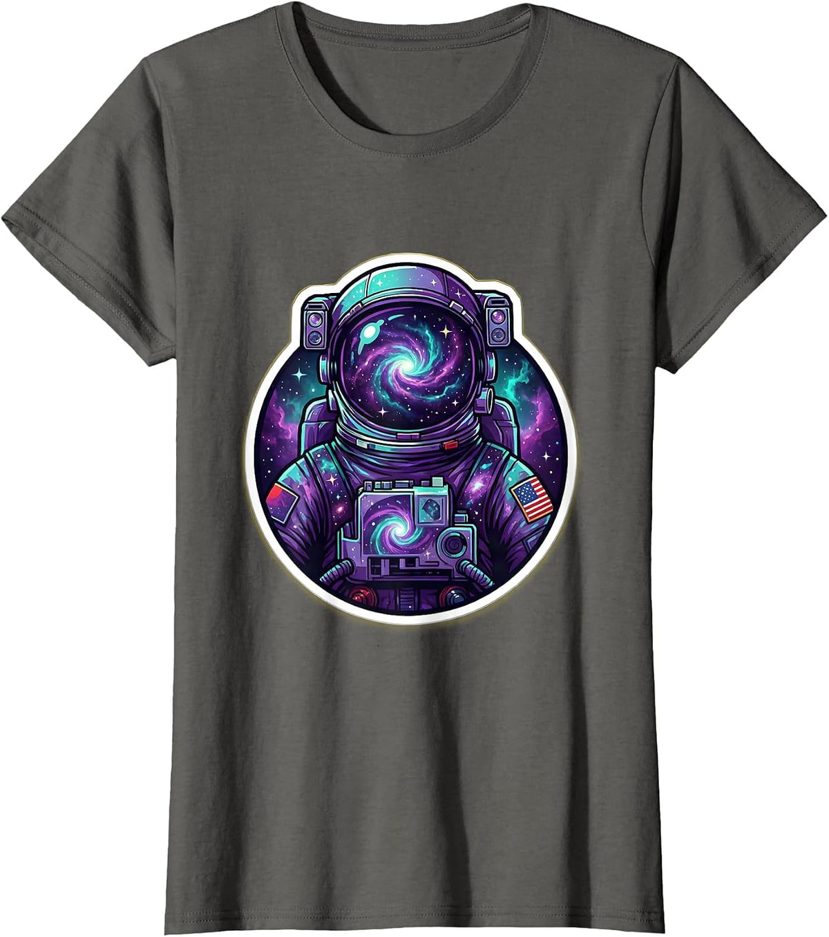 Women's Astronaut Suit Galaxy Pattern Cosmic Space Design T-Shirt - Asphalt Grey