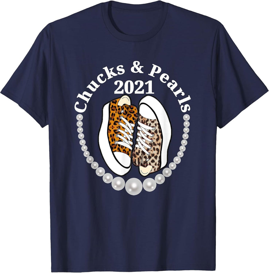Chucks and Pearls 2021 Leopard T-Shirt - Navy Blue