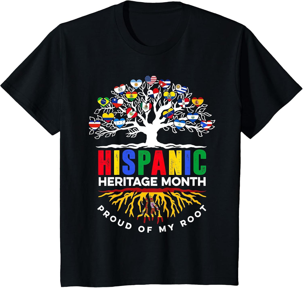 Hispanic Heritage Month Spanish Proud of My Root Spain T-Shirt - Black