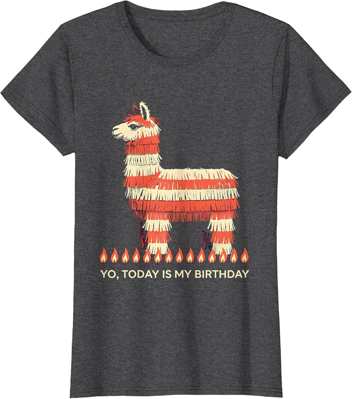 Women's Yo Today Is My Birthday Funny Llama Piñata Birthday Boy T-Shirt - Dark Heather Grey
