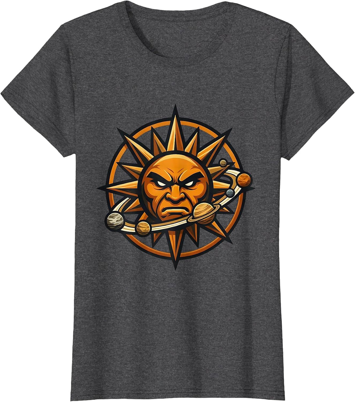 Women's Six Planets Orbiting a Blazing Sun Space Design T-Shirt - Dark Heather Grey