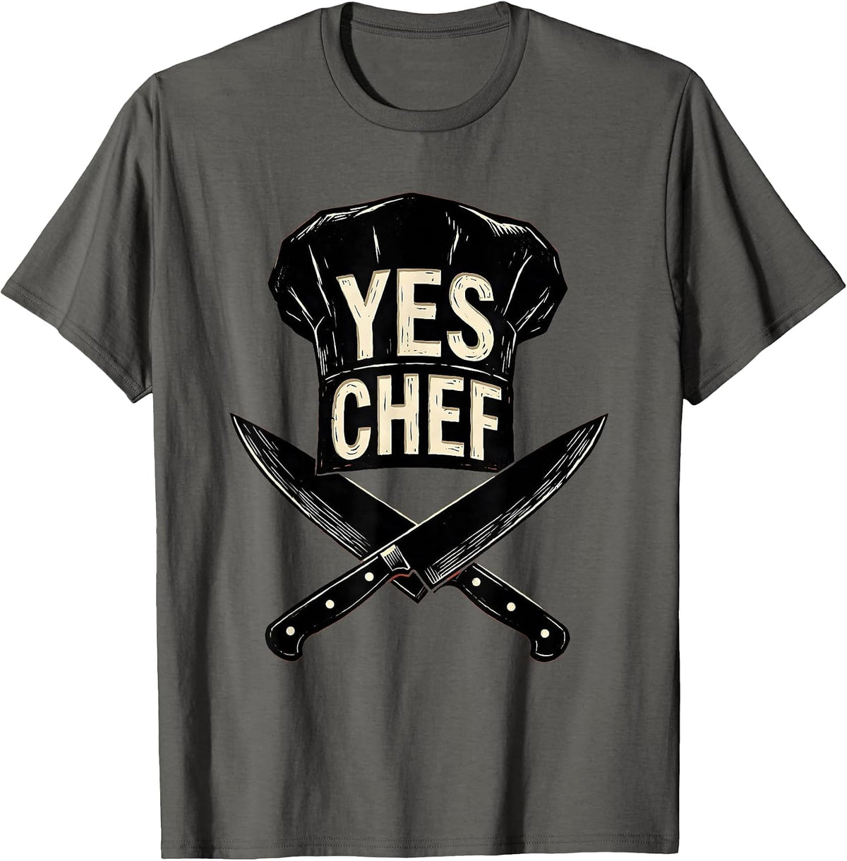 Yes Chef Bold Kitchen Command Design T-Shirt - Asphalt Grey