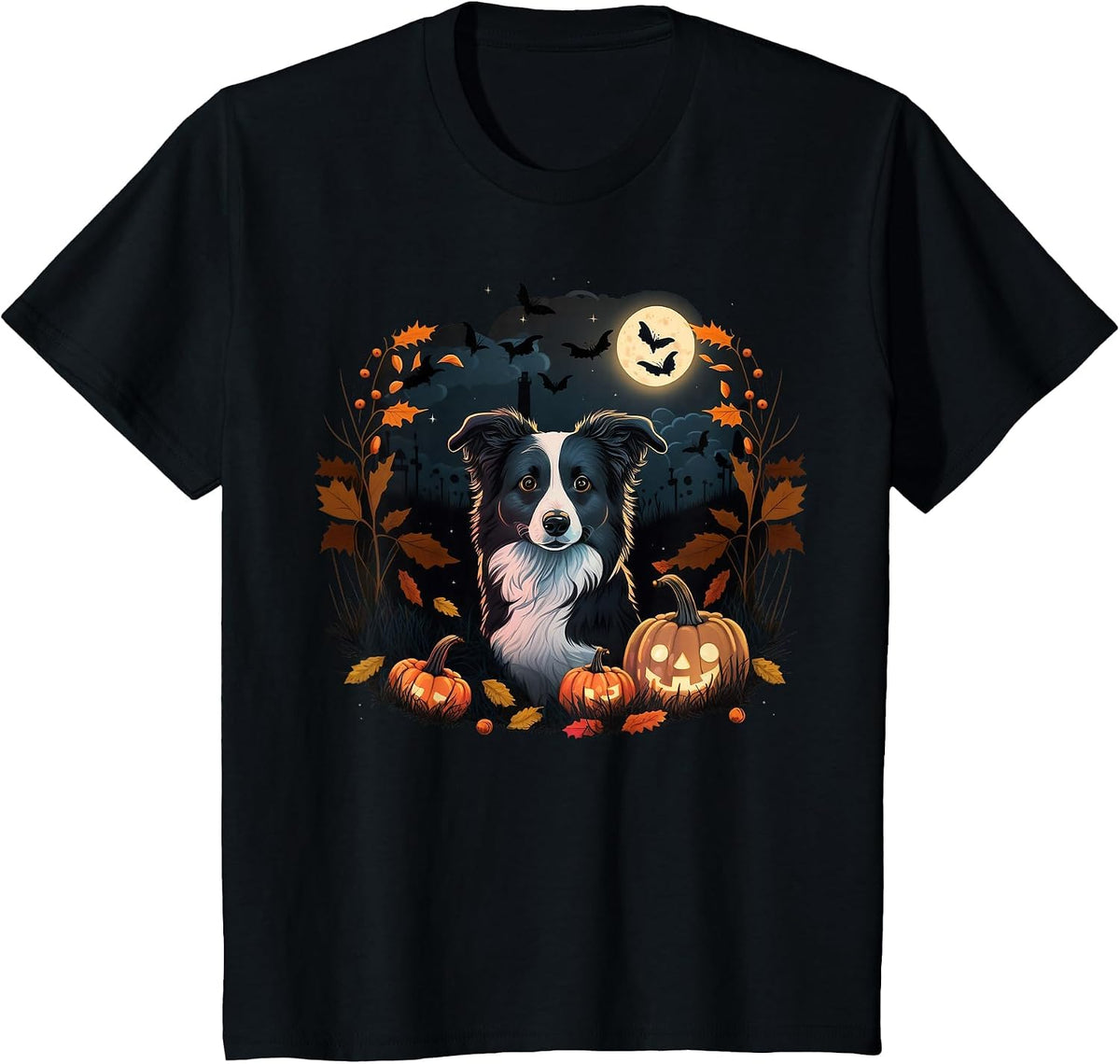 Pumpkin Border Collie Costume on Border Collie Halloween T-Shirt - Black