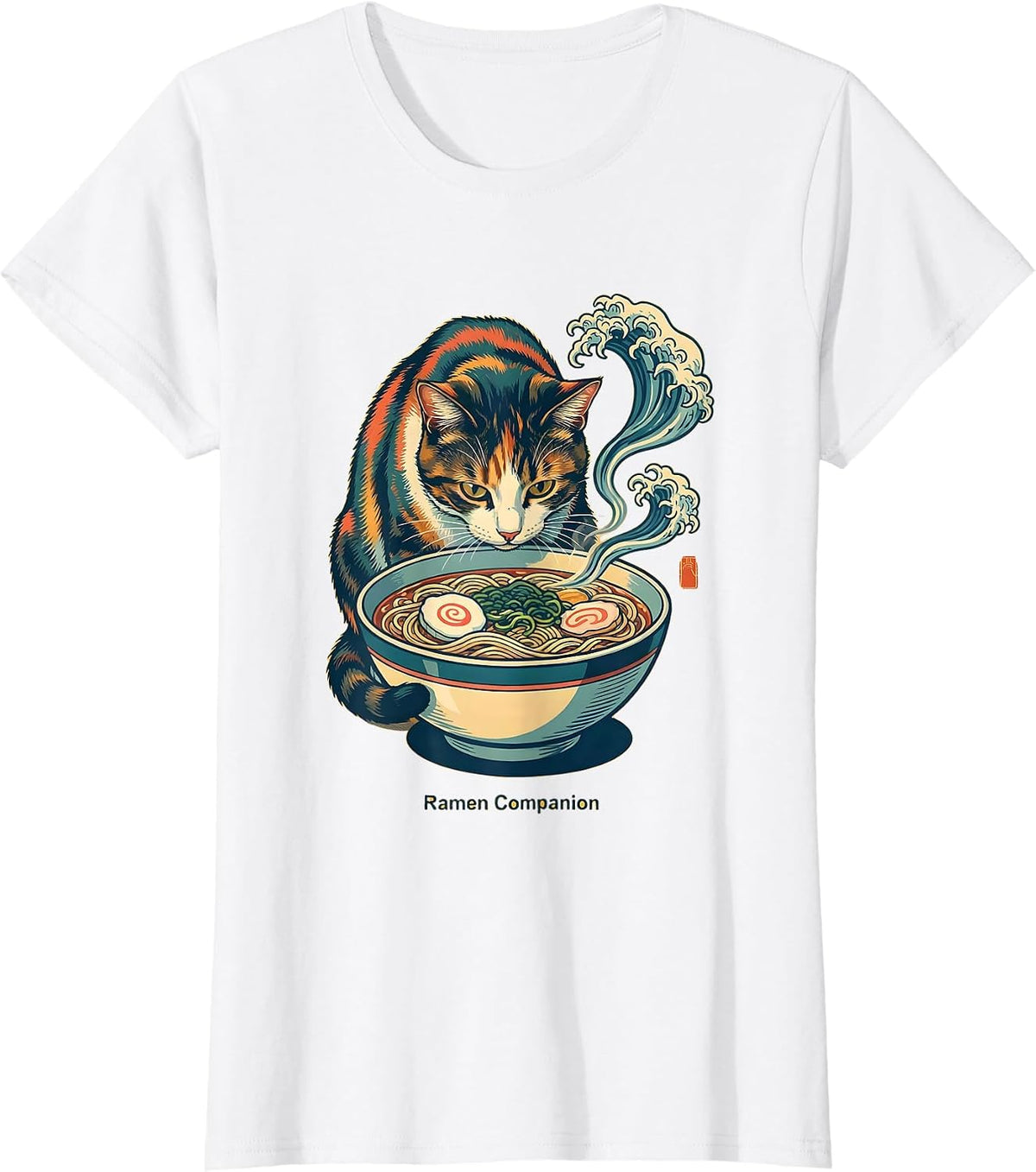 Ramen Companion Kawaii Cat Anime Funny Japanese Food Lover T-Shirt - White