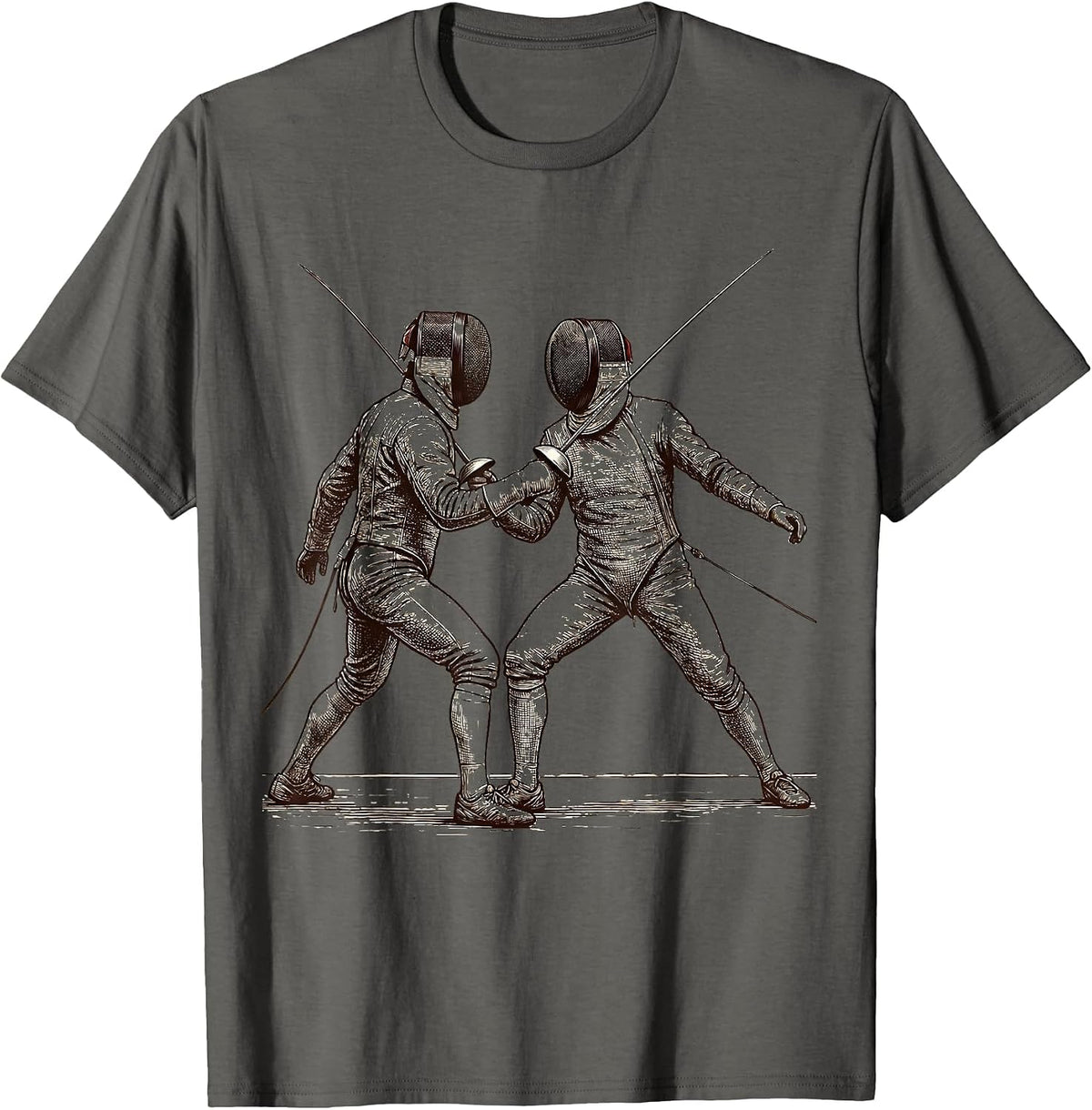 Masked Fencers Lunge Humor Fencing Fan Novelty T-Shirt - Asphalt Grey