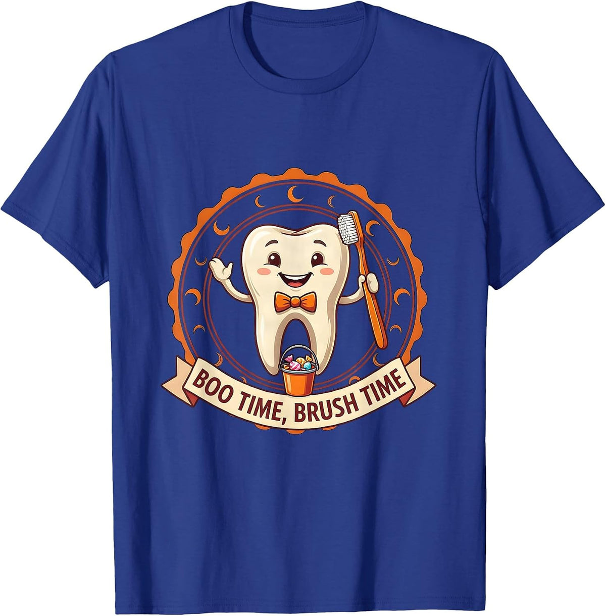 Men's Boo Time Brush Time Playful Halloween Dentist Dental Humor T-Shirt - Royal Blue