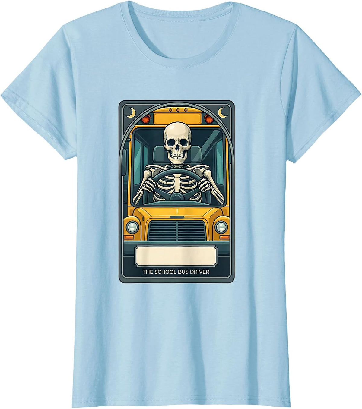 The School Bus Driver Skeleton Tarot Card Vintage Halloween T-Shirt - Baby Blue