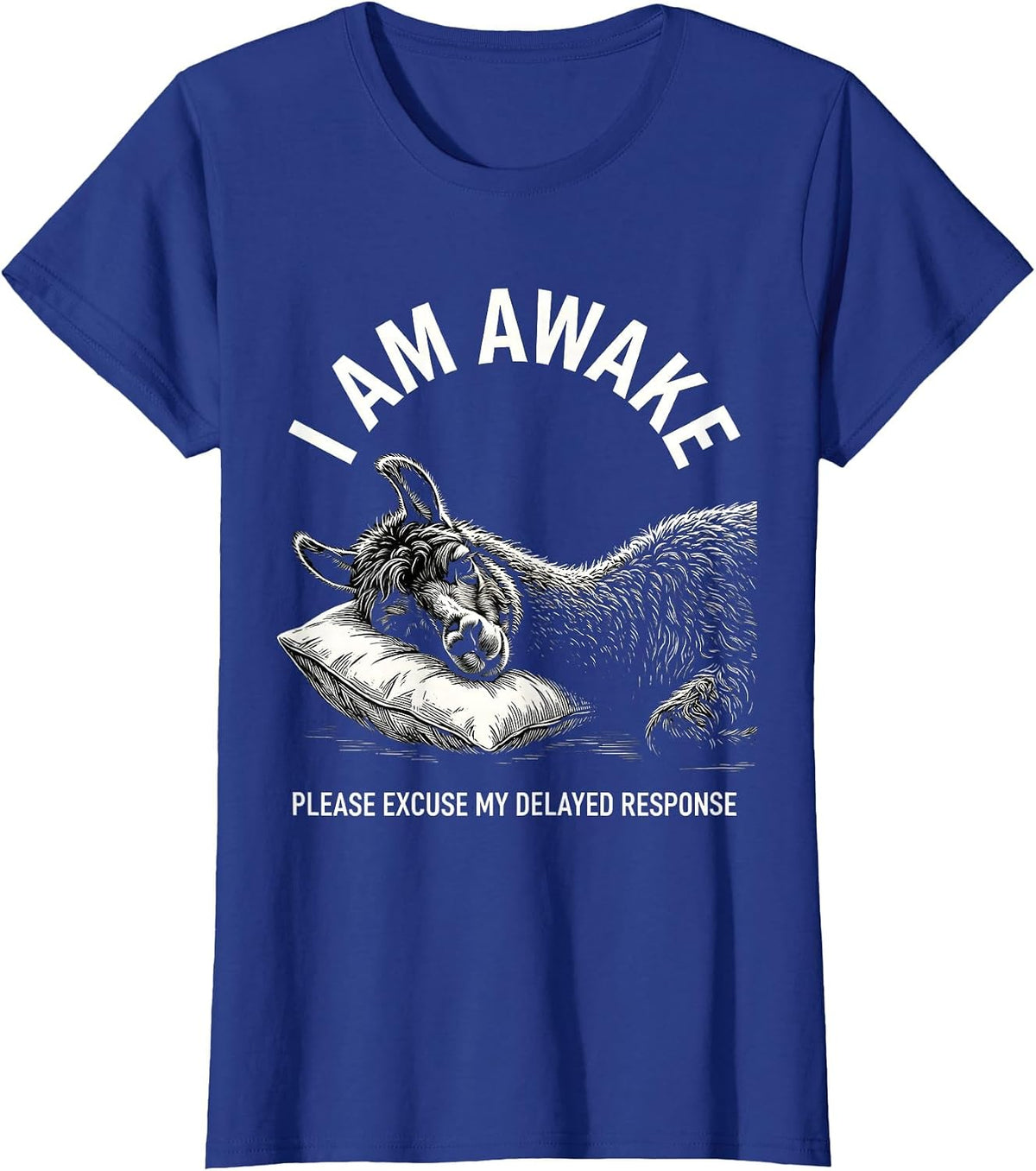Women's I Am Awake Please Excuse My Delayed Response Funny T-Shirt - Royal Blue