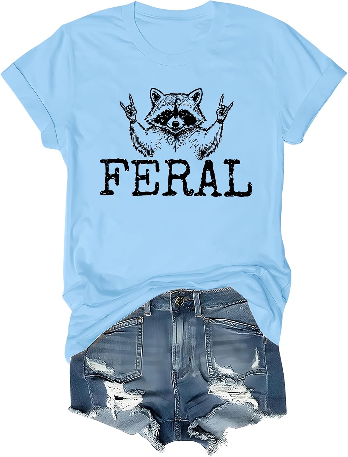 Feral Raccoon Shirt Funny Raccoon Rock T-Shirt - Sky Blue