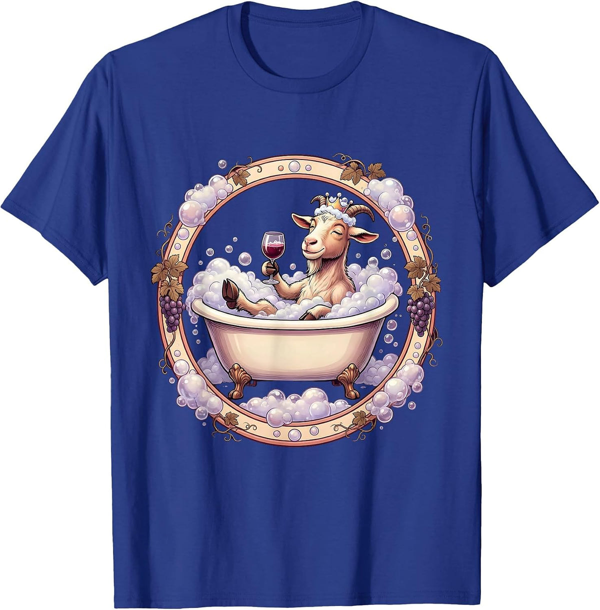Men's Goat In Bath Bubbles Drinking Wine Funny T-Shirt - Royal Blue