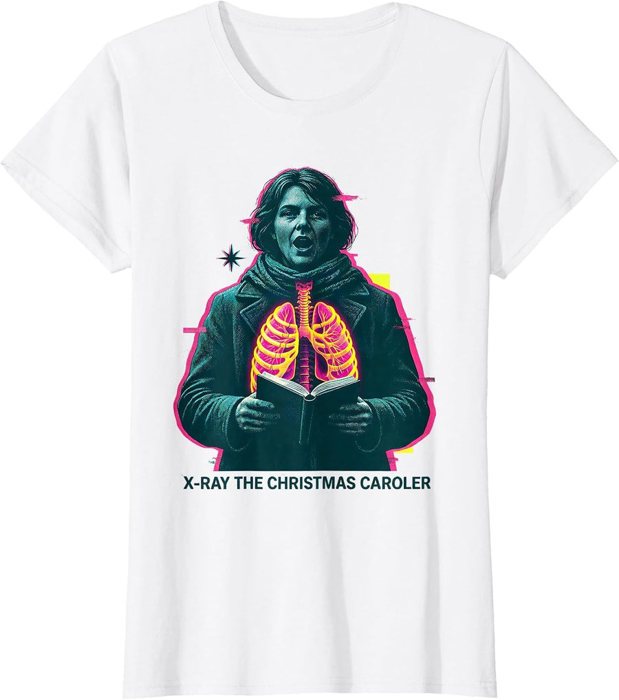 Women's X-Ray The Christmas Caroler Funny Radiology Tech Christmas T-Shirt - White