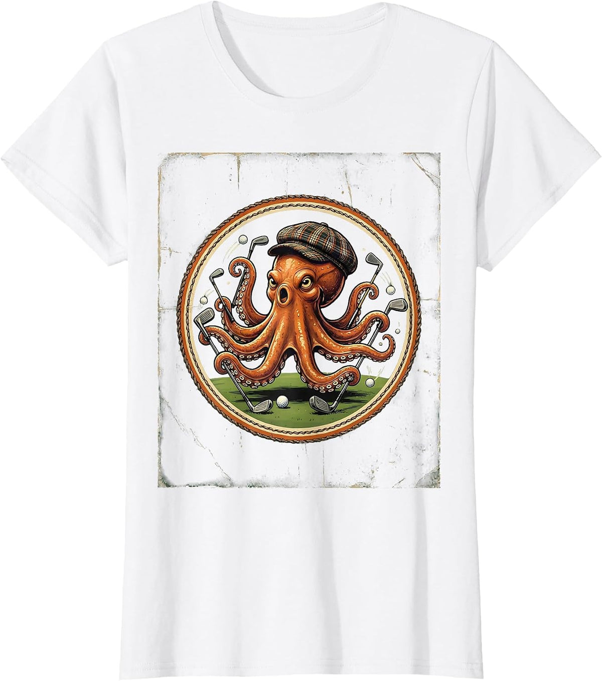 Funny Octopus Golf All 18 Holes Illustration T-Shirt - White