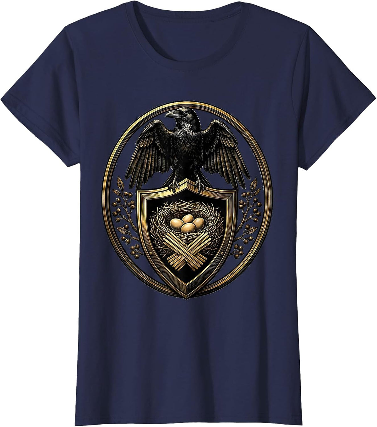 Women's Crow Nest Built From Coffee Stirrers T-Shirt - Navy Blue
