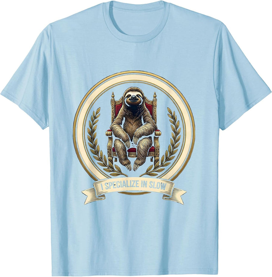 Men's I Specialize In Slow Funny Sloth Novelty Animal Humor T-Shirt - Baby Blue