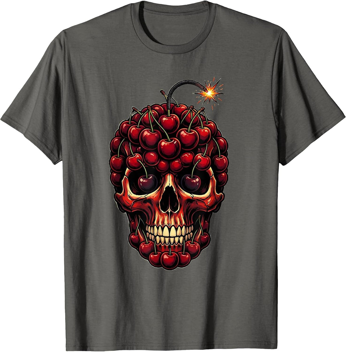 Cherry Bomb Skull Graphic Tee T-Shirt - Asphalt Grey