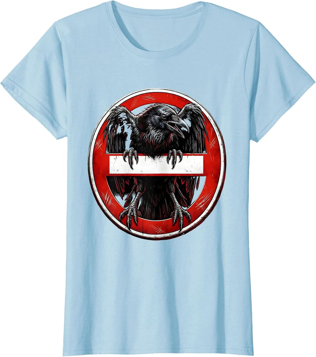 Women's Fawk Off Crow Perched on No-Entry Sign T-Shirt - Baby Blue