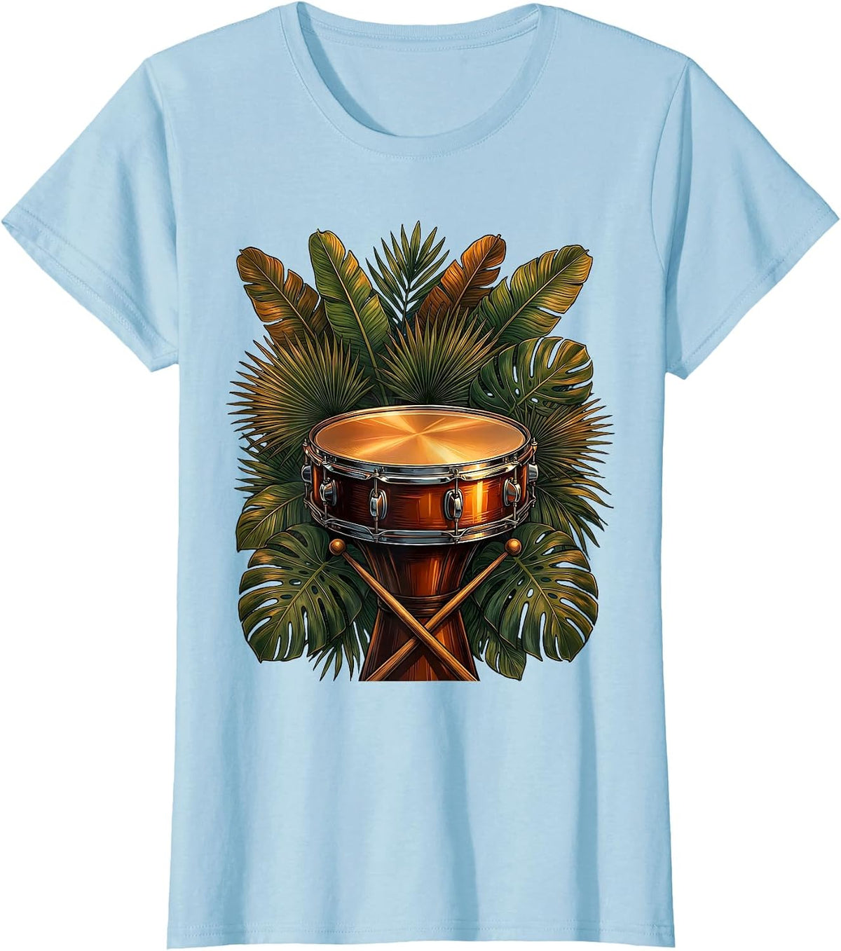 Women's Steel Drum Tropical Jungle Caribbean Design T-Shirt - Baby Blue