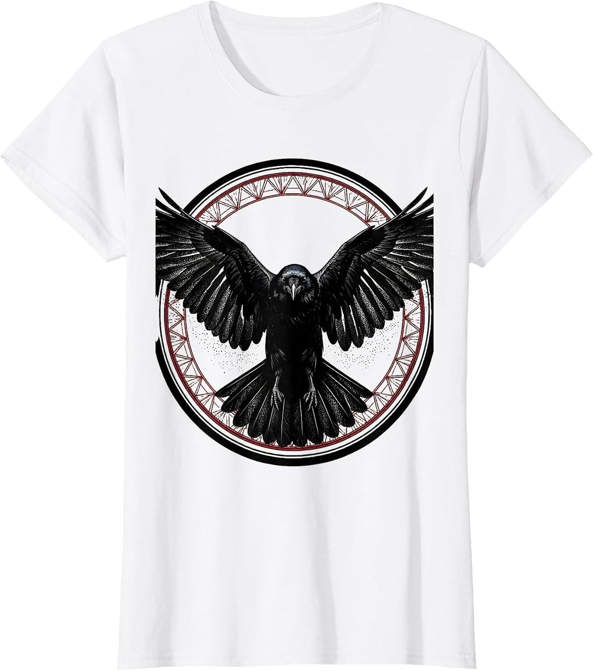 Women's Crow In Flight Spread Wings Bird Art Design T-Shirt - White